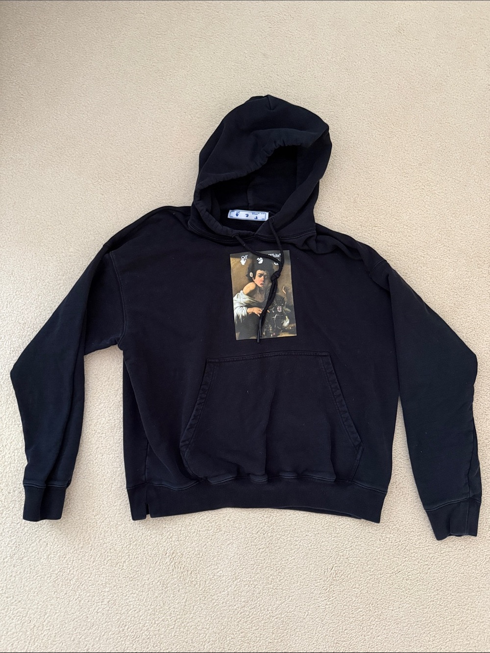 Off-White Black Graphic Hoodie with Renaissance Print